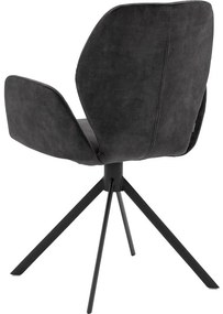 Goossens Eetkamerstoel Hera antraciet velvet stof met armleuning, modern design