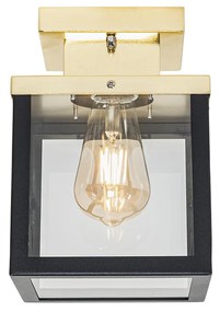 Industriële buiten plafondlamp zwart met goud - Rotterdam