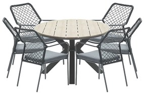Garden Impressions Ross tuinset 7-delig zwart - Tulli tuintafel ovaal 220x115 cm light teak look