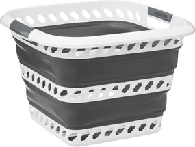 5Five Wasmand opvouwbaar - 40L - kunststof - grijs/wit - met handvatten - ruimtebesparend