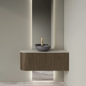 Gliss Design Alluro badmeubel ribbelfront met ronding links 100cm ash grey en wit marmer toppaneel
