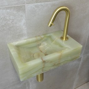 Saniclear Green Onyx fonteinset met gebogen kraan in geborsteld messing