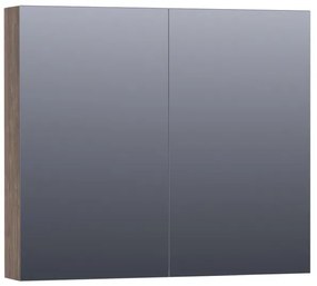 Saniclass Plain Spiegelkast - 80x70x15cm - 2 links/rechtsdraaiende spiegeldeuren - MFC - burned bark SK-PL80BB