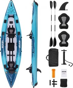 VEVOR Opblaasbare kajak, recreatieve kajak voor 2 personen, capaciteit 318 kg, lek- en lekvrij, met gevoerde zitting, PVC Drop Stitch-vloer, 2 peddels, handpomp en draagtas voor vissen en kamperen