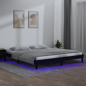 vidaXL Bedframe LED massief hout zwart 160x200 cm