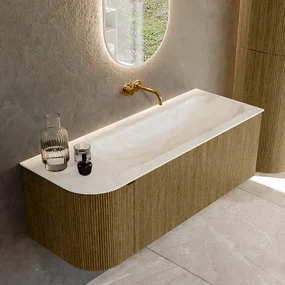 Mondiaz Kurve-dlux 125cm badmeubel ronding links dusk met 1 lade en deur en wastafel big medium rechts zonder kraangat ostra
