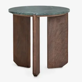 Lavinia Ronde Bijzettafel Ø50 Cm In Natuursteen En Mangohout Groen Marmer & Donker Hout & Ø50 Cm - Sklum
