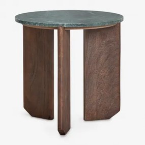 Ronde Bijzettafel Ø50 Cm Van Natuursteen En Mangohout Lavinia Donker Handvat Hout & Groen Marmer Udaipur - Sklum