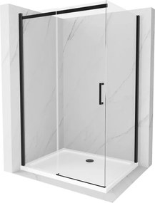 Mexen Omega schuifbare douchecabine 140 x 90 cm, transparant, zwart + Flat douchebak, wit - 825-140-090-70-00-4010B