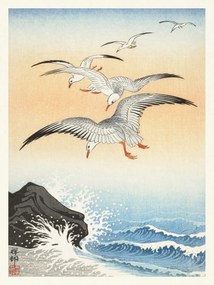 Kunstdruk Flock of Seagulls (Japandi Vintage) - Ohara Koson, (30 x 40 cm)
