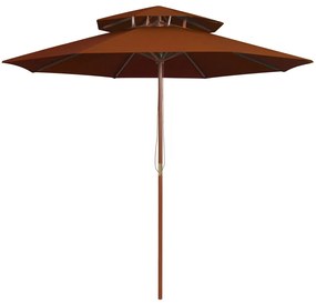 vidaXL Parasol dubbeldekker met houten paal 270 cm terracottakleurig