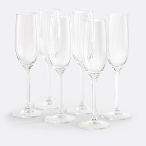 Set van 6 champagneglazen in glas met plooitextuur, Pliso