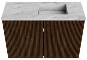 Mondiaz Joya DLux 60cm toiletmeubel walnut met wastafel faye rechts 1 kraangat glace
