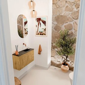 Mondiaz Joya DLux 70cm toiletmeubel oak met wastafel faye rechts zonder kraangat lava