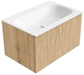 Mondiaz Kurve 70cm badmeubel oak met 1 lade en wastafel big small midden 1 kraangat