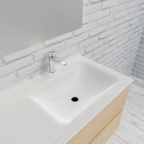 Zaro Valencia Solid Surface badmeubel 100cm licht eiken 1 kraangat spoelbak rechts met 2 lades