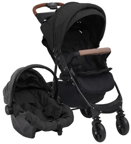 vidaXL Kinderwagen 3-in-1 staal antracietkleurig