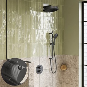 Saniclear Evolution Stripes inbouw regendouche rond met glijstang en 2 standen handdouche verouderd ijzer - gunmetal