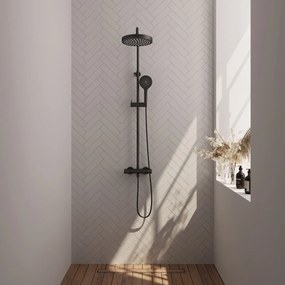 Brauer Stripe opbouw regendouche met 25cm hoofddouche en 3 standen handdouche zwart mat