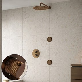 Saniclear Antique Curved inbouw regendouche 20cm met ronde massagejets en muurarm verouderd messing