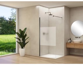 Van Rijn Products ST01 vaste wand - 30x200cm - helder glas met satijnbaan - - dikte 8mm - stabilisatiestang - muurprofiel - Gunmetal Geborsteld ST0150030GSGMM
