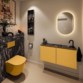 Mondiaz Ture DLux toiletmeubel 100cm ocher met wastafel lava rechts met kraangat