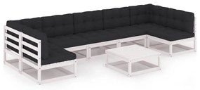 vidaXL 8-delige Loungeset met kussens massief grenenhout wit