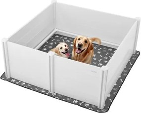 VEVOR Werpbox voor honden, 1520 x 1520 x 610 mm, kunststof PVC puppyren met in hoogte verstelbare deur en wasbare plasmat, puppybench voor extra grote honden, melkwit