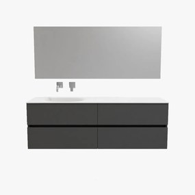 Zaro Sevilla Solid Surface badmeubel 150cm mat antraciet zonder kraangat spoelbak links 4 lades