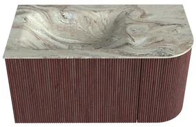 Mondiaz Kurve-dlux 85cm badmeubel ronding rechts ruby met 1 lade en deur en wastafel cloud links zonder kraangat glace