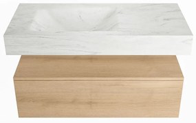 Mondiaz Alan DLux badmeubel 100cm washed oak 1 lade met wastafel opalo links zonder kraangat