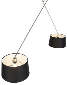 Hanglamp staal met linnen kappen zwart 35 cm 2-licht - Blitz