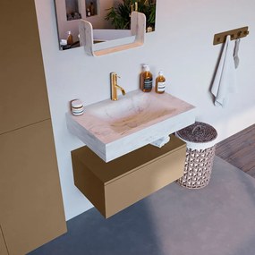 Mondiaz Alan DLux badmeubel 70cm oro 1 lade met wastafel opalo midden 1 kraangat