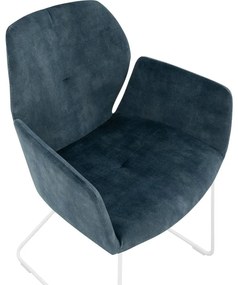 Goossens Excellent Eetkamerstoel Manzini blauw velvet stof met armleuning, modern design