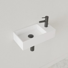 Sanigoods Nano fontein rechts wit glans met kraangat 36x18cm