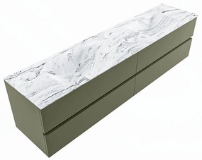 Mondiaz Vica DLux badmeubel 200cm army 4 lades met wastafel glace dubbel zonder kraangat