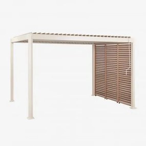 Bioclimatische Aluminium Pergola Met Lamellen En Zijpaneel Druvia Tapioca Beige - Kastanjehoutbruin & Pergola Van 3x4 M Met 3 Panelen Van 90,5 Cm -
