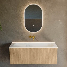 Mondiaz Kurve 110cm badmeubel oak met 1 lade en wastafel big medium midden zonder kraangat