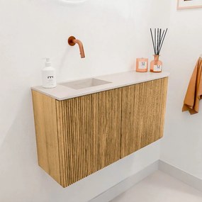 Mondiaz Joya DLux 80cm toiletmeubel ronding rechts oak met wastafel faye links zonder kraangat meli