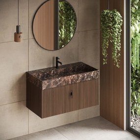 Muebles Zahora badmeubel ribbelfront 100cm walnoot met Dark Emperador wastafel met kraangat