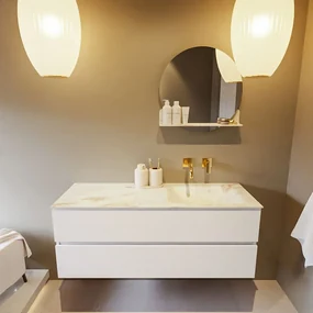 Mondiaz Vica DLux badmeubel 130cm talc 2 lades met wastafel frappe rechts zonder kraangat