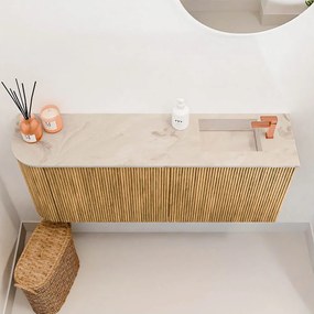 Mondiaz Joya DLux 100cm toiletmeubel ronding links oak met wastafel faye rechts 1 kraangat frappe