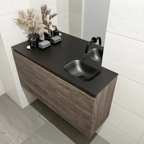 Mondiaz Olan 100cm toiletmeubel dark brown met wastafel urban rechts geen kraangat