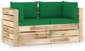 vidaXL Tuinbank 2-zits met kussens groen geïmpregneerd hout