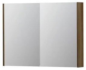 INK SPK2 Spiegelkast - 100x14x74cm - 2 deuren - dubbelzijdige Spiegel - schakelaar en stopcontact - eiken Massief eiken Ash grey 1105326