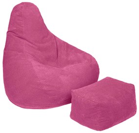 Highback Zitzak Stoel incl. Poef Corduroy Stof - Pink