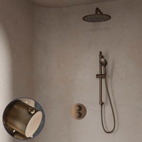 Saniclear Antique Curved inbouw regendouche rond met 30cm hoofddouche, muurarm, 2 standen handdouche en glijstang verouderd messing