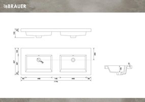 Brauer Solar Medium dubbele wastafel mineraalmarmer 120cm zonder kraangaten wit glans