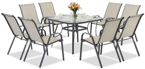 Modena lichtgrijze metalen tuinset voor 8 personen met Garden Point vierkante tafel