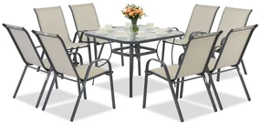 Modena lichtgrijze metalen tuinset voor 8 personen met Garden Point vierkante tafel